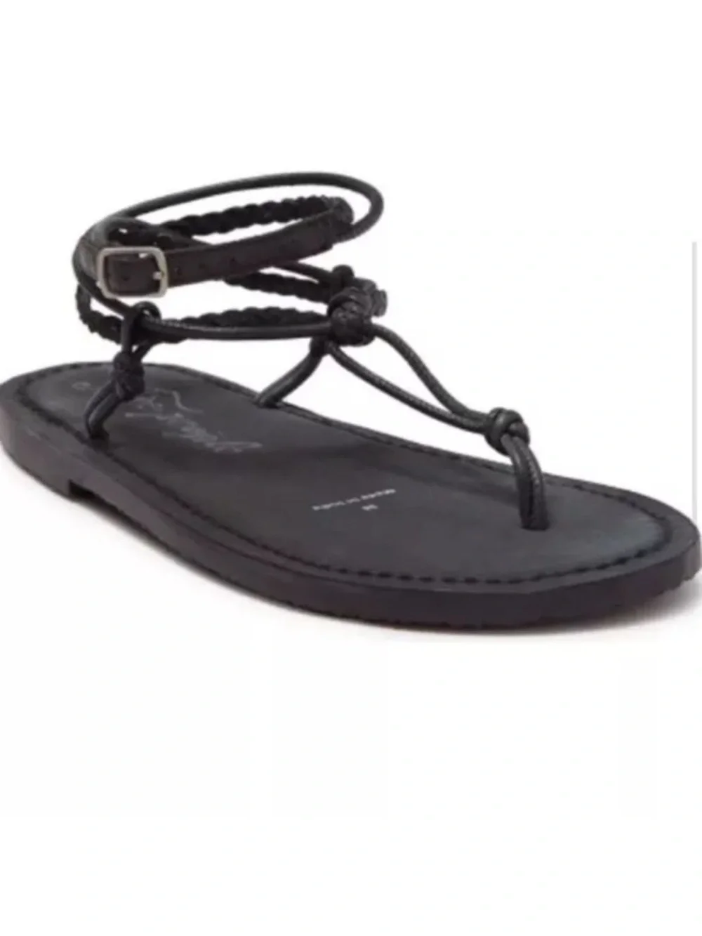 Free People Caroline Cali Black Braided Strap Leather Sandals Sz:37